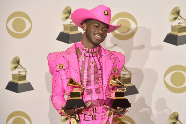 Lil' Nas X in Versace at the 2020 Grammy Awards. <p>Photo: David Crotty/Patrick McMullan via Getty Images</p>