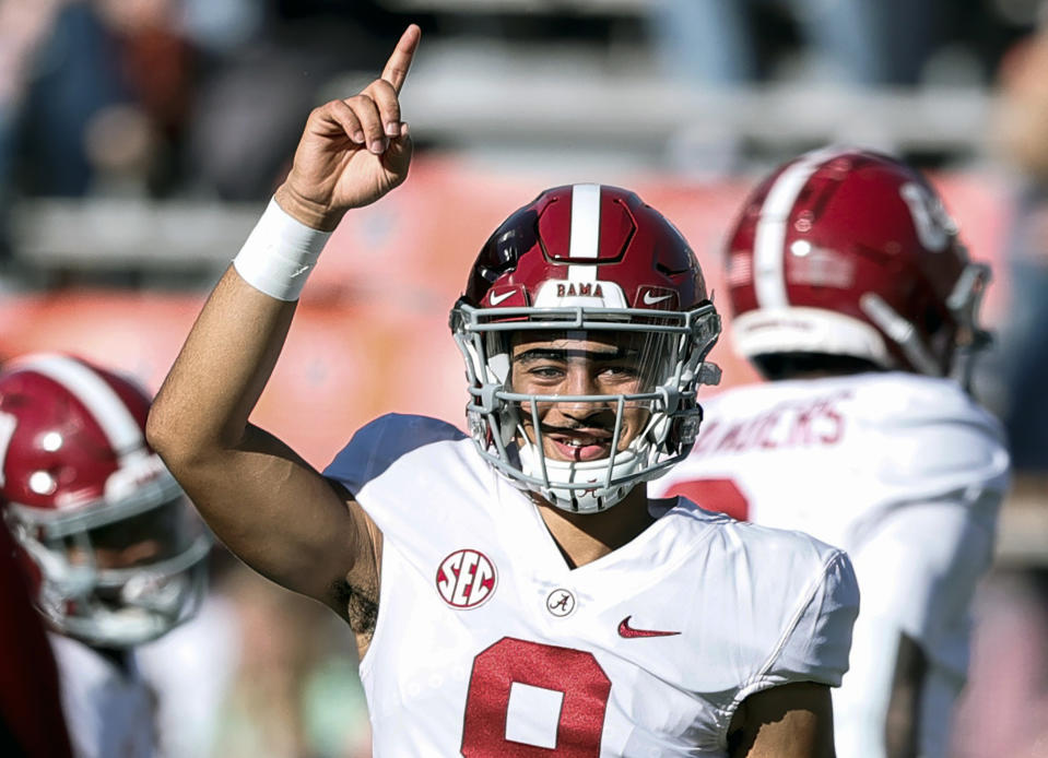 Quarterback Bryce Young will head to the Panthers as the No.  1 pick of the draft.  (AP Photo/Butch Dill, File)