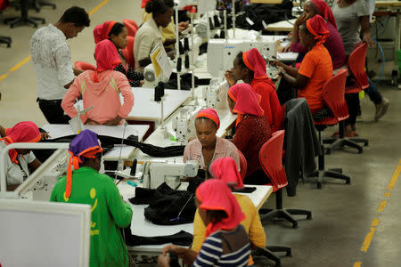 Workers sew clothes inside the Indochine Apparel PLC textile factory in Hawassa Industrial Park in Southern Nations, Nationalities and Peoples region, Ethiopia November 17, 2017. Picture taken November 17, 2017.REUTERS/Tiksa Negeri
