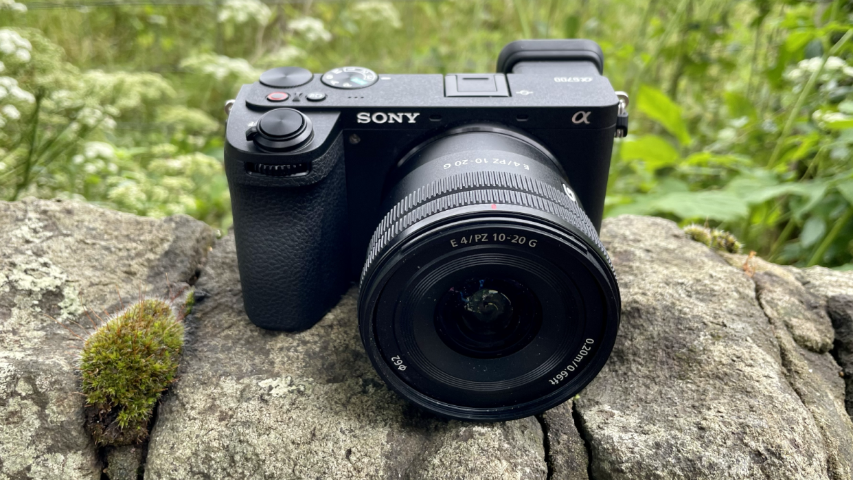  Sony Alpha A6700 mirrorless camera outside on a wall 
