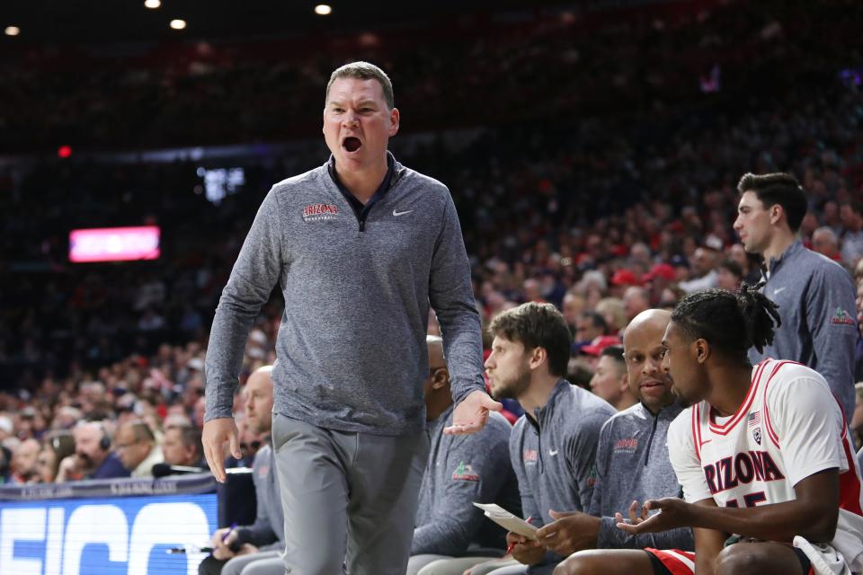 Arizona Wildcats head coach Tommy Lloyd on the sidelines during the first half of a Feb. 18, 2023, game at the McKale Center in Tucson.