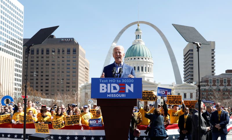 Democratic U.S. presidential candidate and former Vice President Joe Biden speaks during a campaign stop in St. Louis