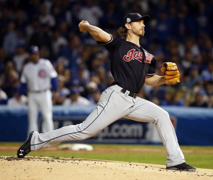 Josh Tomlin kept the Cubs off the board in Game 3 of the World Series. (AP Photo/Nam Y. Huh)