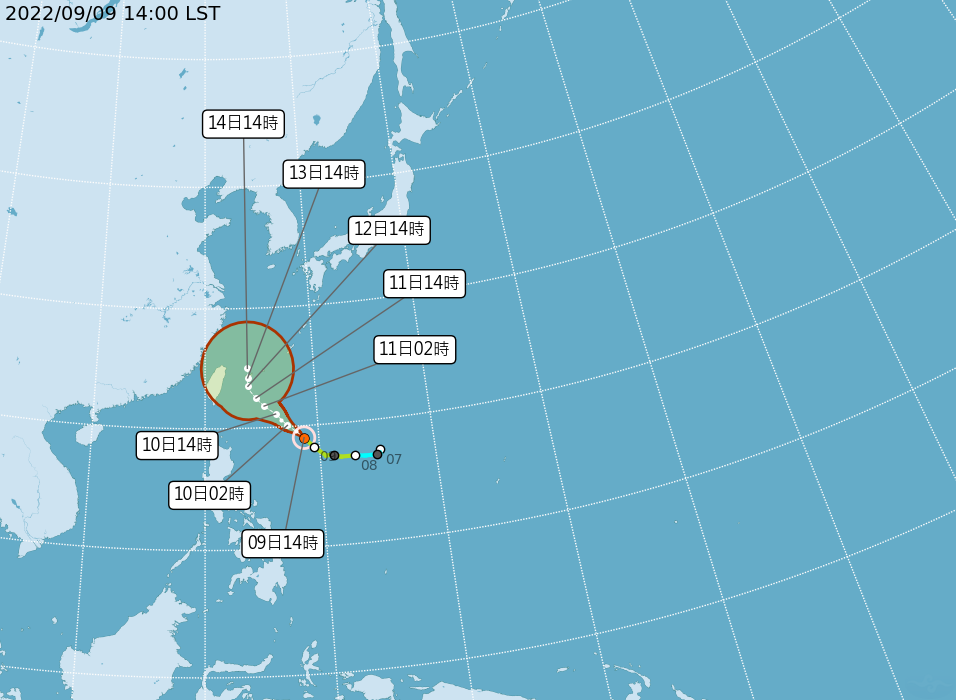 梅花颱風路徑潛勢圖。（圖／氣象局提供）