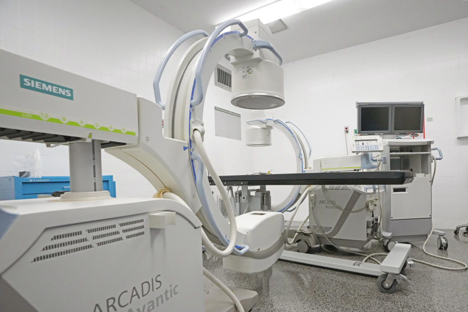 Unused equipment is stored in one of the shut-down floors of the Alliance Healthcare System hospital in Holly Springs, Miss., on Feb. 29, 2024. One of the requirements to be approved as a rural emergency hospital is the closing of all inpatient beds and providing 24/7 emergency care. (AP Photo/Rogelio V. Solis)