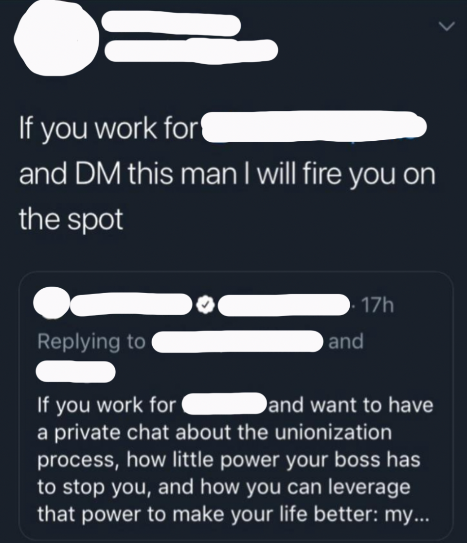 "If you work for ______ and DM this man I will fire you on the spot"