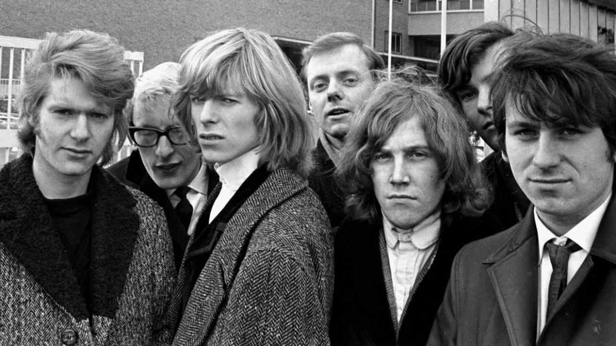  David Bowie with his band The Manish Boys outside BBC TV Centre in London. 