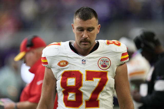 Kansas City Chiefs tight end Travis Kelce (87) looks on from the