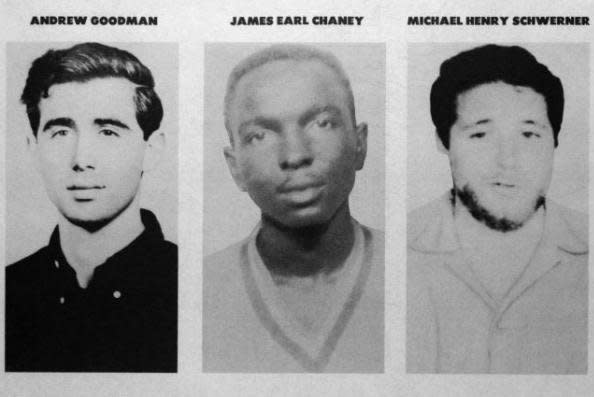 Missing persons poster released by the FBI asking for information into the disappearance of three civil rights workers: Andrew Goodman, James Earl Chaney and Michael Henry Schwerner, in June 1964. Their bodies were discovered on August 4, 1964. Photo courtesy of FBI