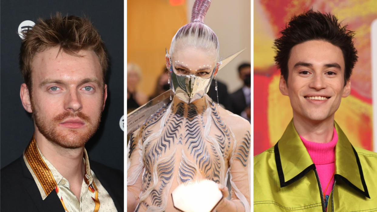  Three images side by side of Finneas, Grimes and Jacob Collier. 