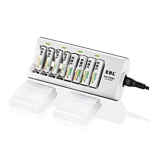 EBL Charger with Batteries - 8Bay Battery Charger and AA Batteries 2,800mAh (4Pcs) & AAA Rechar…