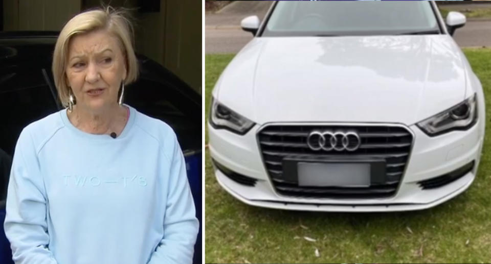 Left, Daniela Pobega faces over $1000 in fines and nine demerit points, Right, her white car was advertised online for selling. 