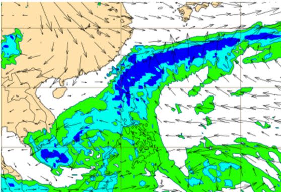 最新(15日20時)歐洲中期預報中心(ECMWF)模式模擬顯示，下週二(19日)「啓德」外圍中層(700百帕)水氣將被吹送到台灣上空，各地中層雲量增多，並可能伴隨飄局部小雨的現象。（取自吳德榮在「三立準氣象·老大洩天機」專欄）