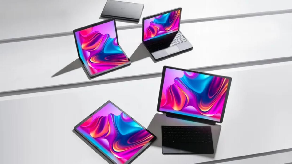  LG Gram Fold laptop in various poses . 