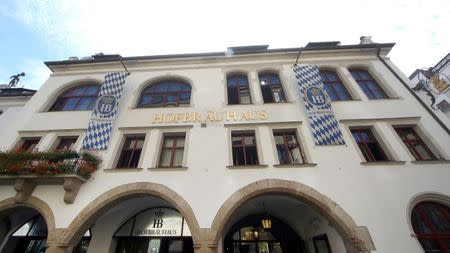 The entrance of Munich's famous Hofbraeuhaus Restaurant and beer pub in Munich, Germany August 18, 2017. REUTERS/Michael Dalder