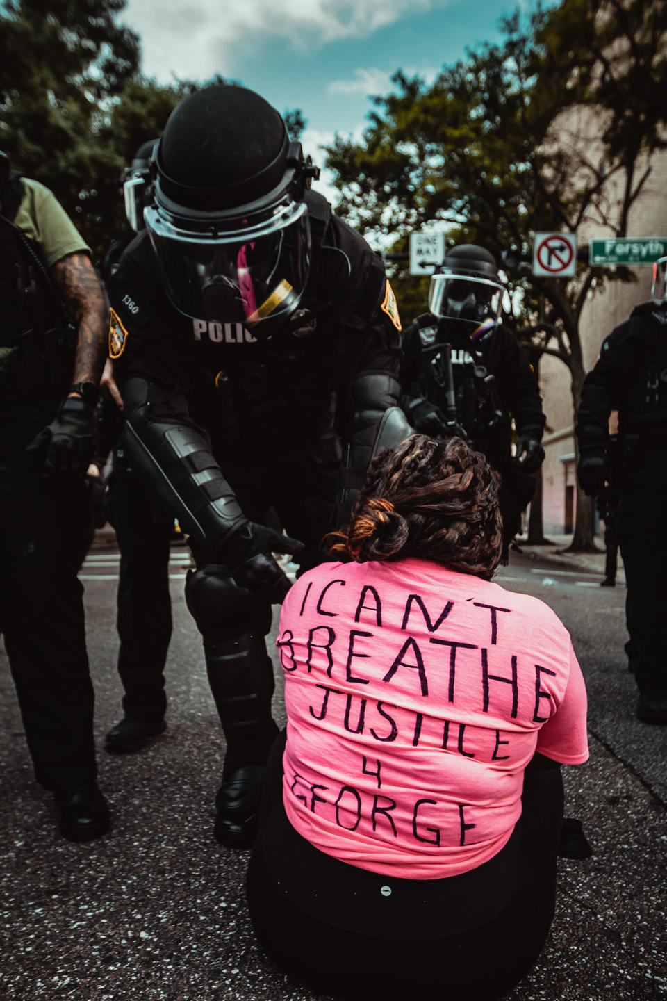 Police arrest Coricia Campbell during a Black Lives Matter protest in Jacksonville, Fla., on May 30. | Ashley N Whitmer