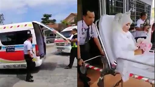 馬來西亞這位新娘搭救護車抵達婚禮現場，嚇壞賓客。（圖／翻攝自Jengka Today 臉書）
