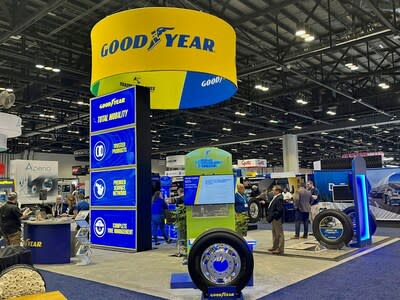 Goodyear displays its portfolio of Total Mobility solutions designed to help fleets improve sustainability initiatives, fuel efficiency and vehicle uptime at the 2023 Technology &amp; Maintenance Council Annual Meeting in Orlando, Florida.