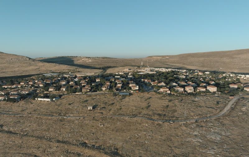 An aerial view shows the Jewish settlement of Kochav Hashachar in the Israeli-occupied West Bank