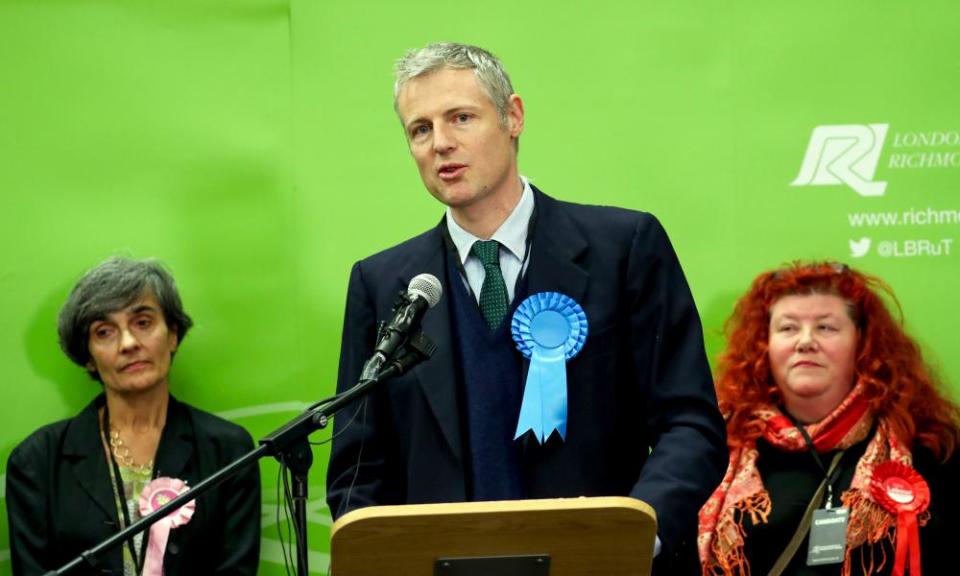 Zac Goldsmith speaks at St Mary’s University, in Strawberry Hill, Twickenham, after losing his Richmond Park seat.