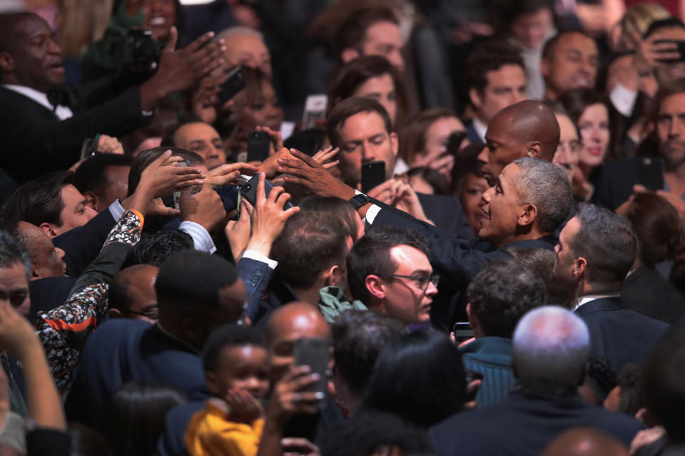 Obama greets guests following his&nbsp;speech.