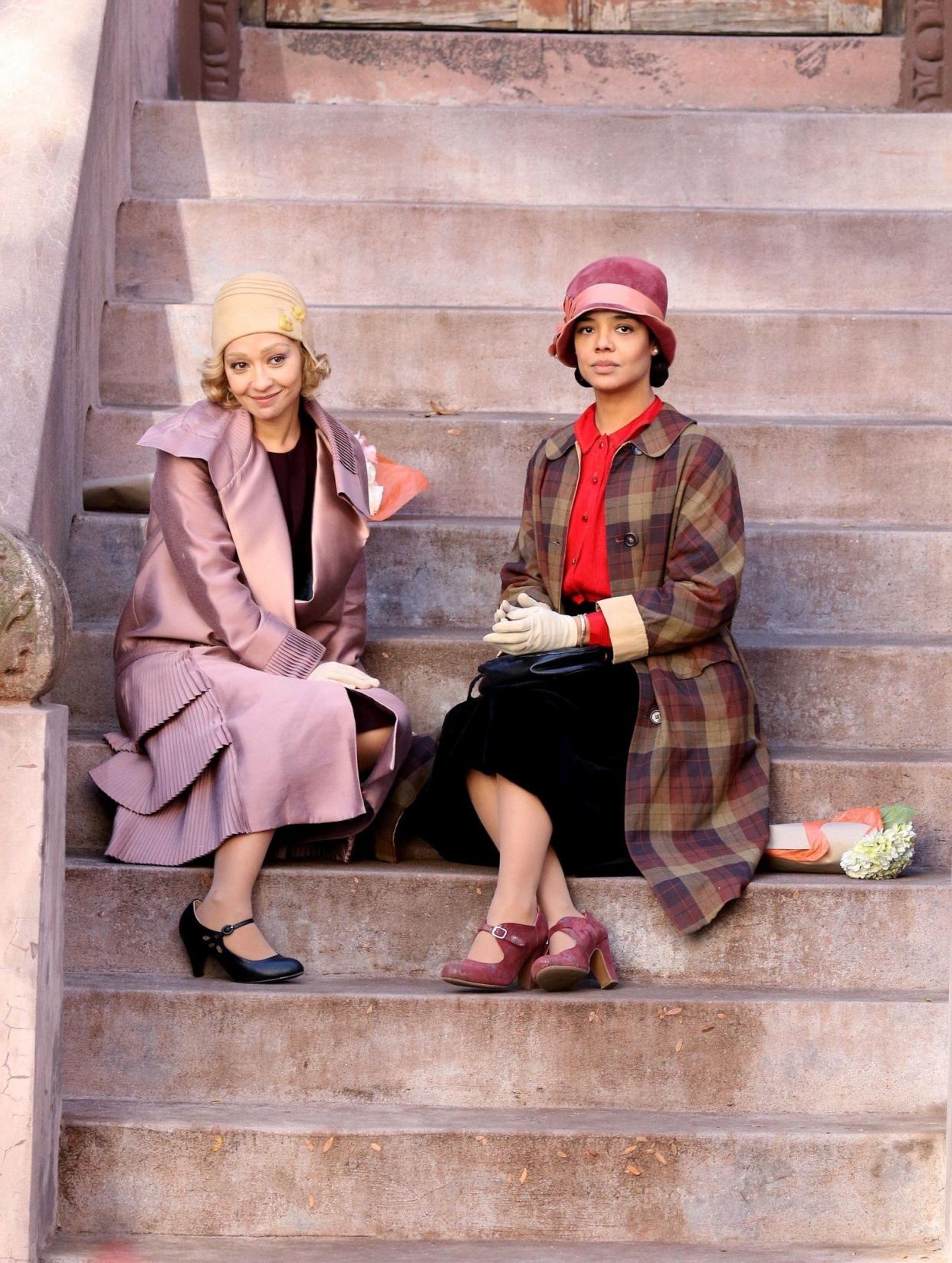Tessa Thompson (R) and Ruth Negga are going back in time to the 1920s for their upcoming thriller “Passing”. The actresses, dressed to head to toe in ‘20s fashion, were spotted filming together in Manhattan on Nov. 6, 2019. The movie’s title refers to racial passing and is based on the 1920s novel by Nella Larsen.
