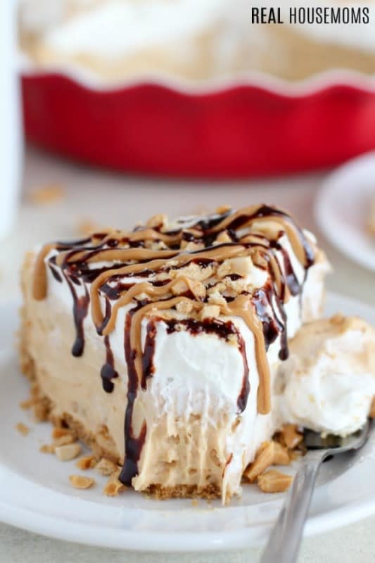 <p>Real Housemoms</p><p>The decadent and delicious pie that peanut butter fans will go crazy for with a Graham cracker crust, peanut butter filling and freshly whipped cream.</p><p><strong>Get the recipe: <a href="https://realhousemoms.com/no-bake-peanut-butter-pie/" rel="nofollow noopener" target="_blank" data-ylk="slk:No-Bake Peanut Butter Pie;elm:context_link;itc:0;sec:content-canvas" class="link ">No-Bake Peanut Butter Pie</a></strong></p>