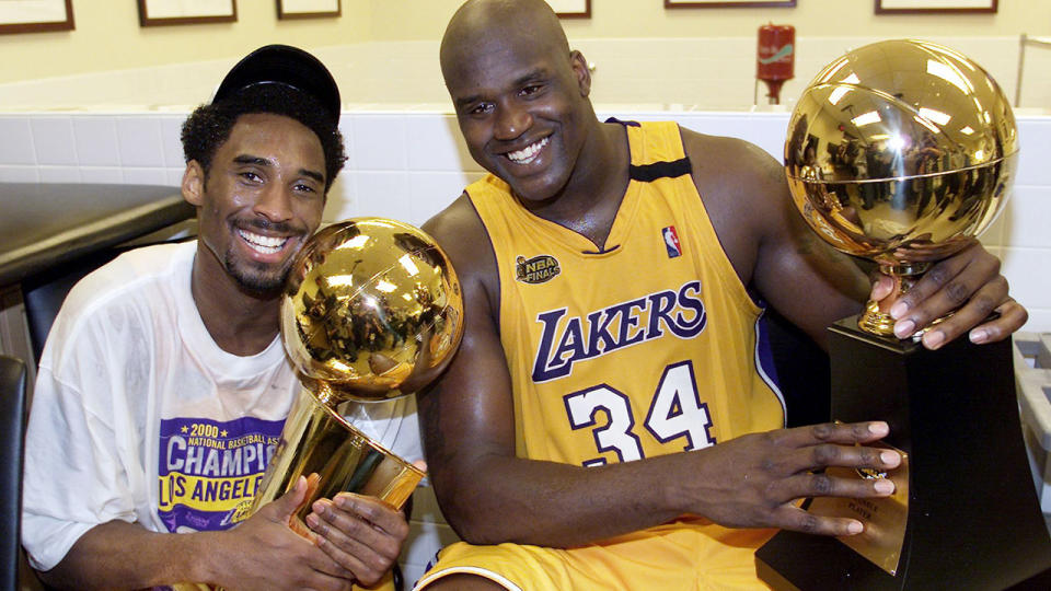 Kobe Bryant and Shaquille O'Neal, pictured here after winning the NBA Finals in 2000.