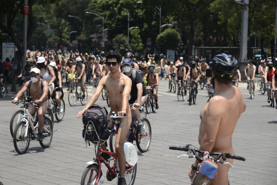 15th Annual World Naked Bike Ride, June 10, 2022 in Mexico City, Mexico. (Carlos Tischler / Eyepix Group/Future Publishing via Getty Images)