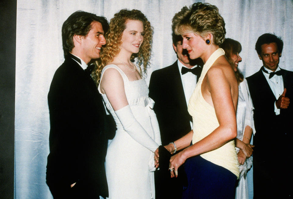 <p>In 1992, a young Tom Cruise and then-wife Nicole Kidman greeted Princess Diana at the London premiere of <em>Far and Away</em> on July 30. </p>