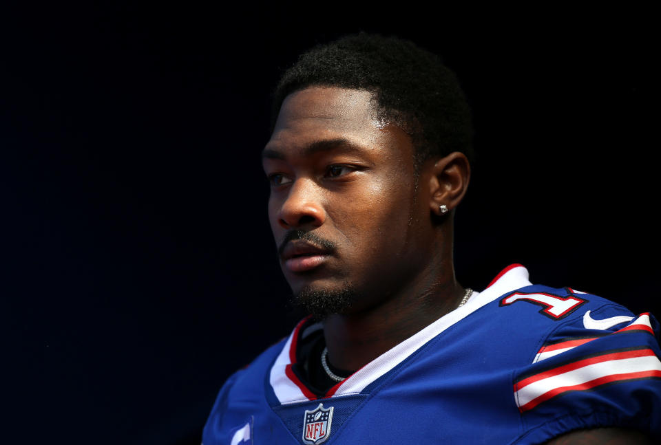 Stefon Diggs in a blue Bills jersey