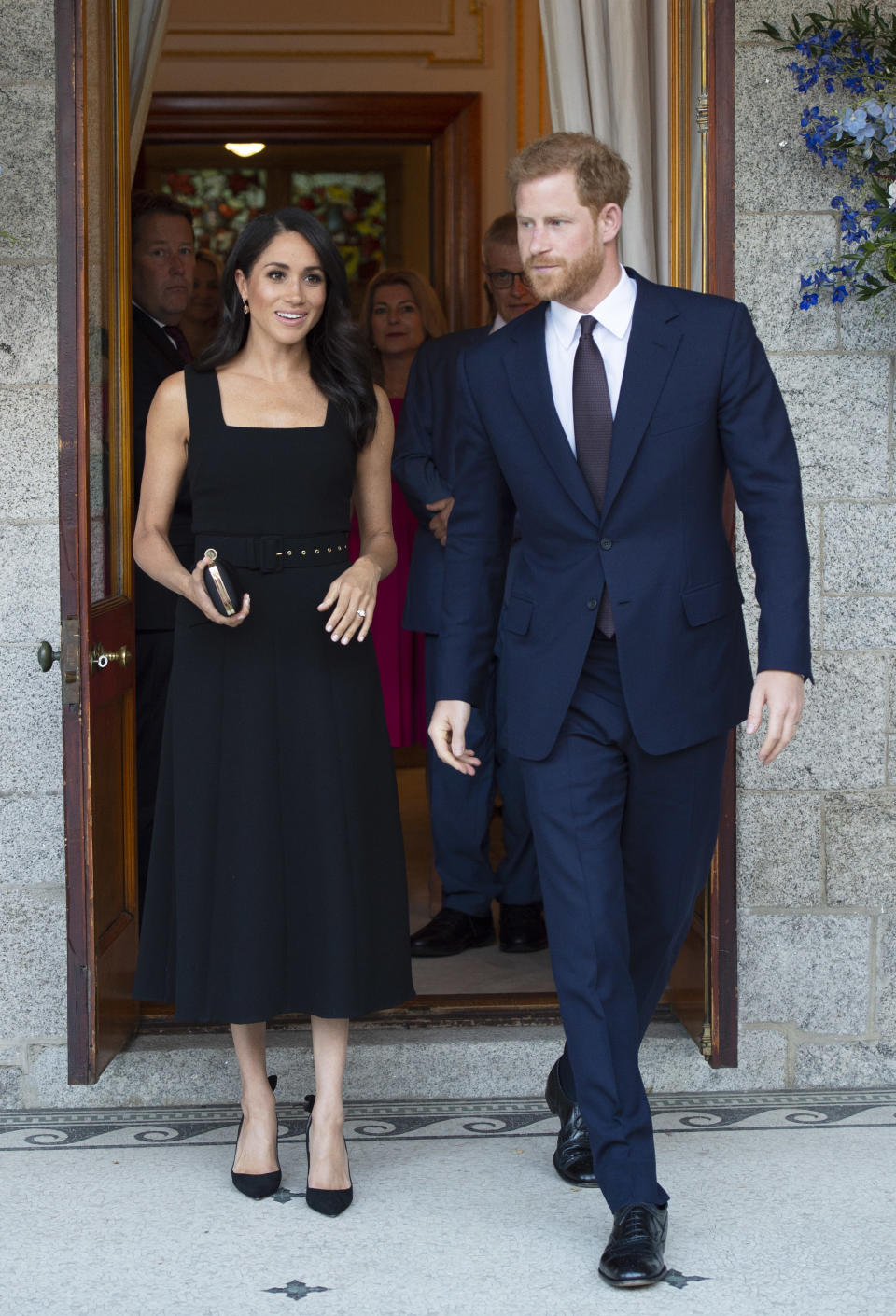 Once again, the Duchess of Sussex proved she understands the power of her wardrobe at a summer garden party in Ireland. The royal chose a little black dress by Emilia Wickstead shortly after news broke that the designer had criticised her wedding gown - a tactical move which quickly tackled any rumours of a rift. She finished the evening look with her go-to Aquazzura shoes and Birks earrings <em>[Photo: Getty]</em>