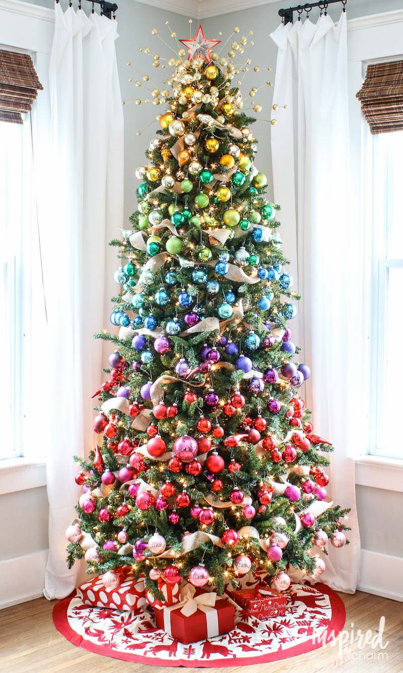 <p>More than 300 glass ornaments — small, big, glittery, matte — create a gorgeous gradient rainbow effect. This work of happy art is courtesy of designer Michael Wurm Jr., creator of the lifestyle blog <a rel="nofollow noopener" href="https://www.instagram.com/inspiredbycharm/?hl=en" target="_blank" data-ylk="slk:Inspired by Charm;elm:context_link;itc:0;sec:content-canvas" class="link ">Inspired by Charm</a>.<br>(Photo courtesy of Michael Wurm Jr.) </p>