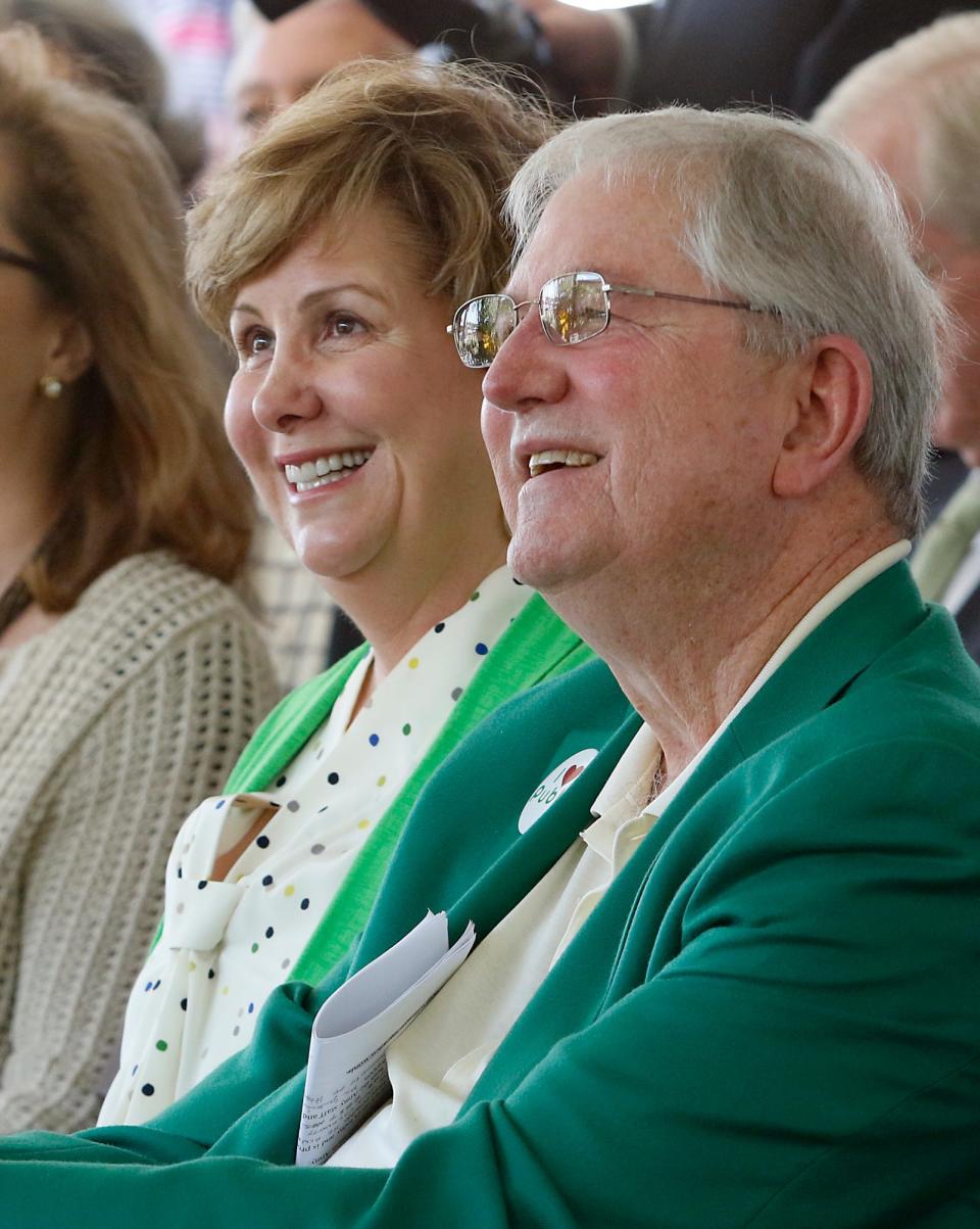 Carol Jenkins Barnett and Barney Barnett listen to the speakers during the dedication ceremony at The Salvation Army George W. Jenkins Community of Hope in Lakeland, Florida February 8, 2015.