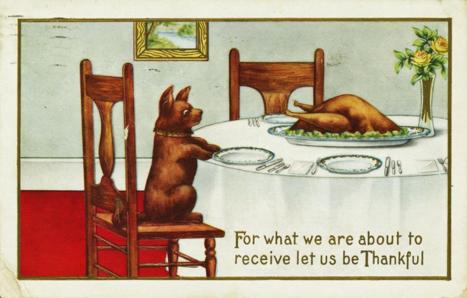 Vintage illustrations as Thanksgiving greetings