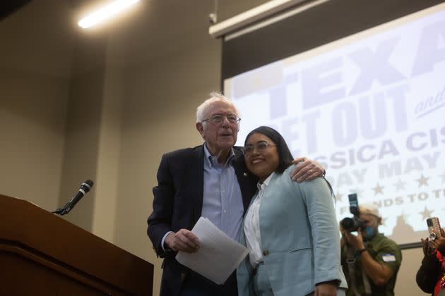 Sen. Bernie Sanders (I-Vt.) campaigns for Jessica Cisneros in San Antonio on May 20. The primary has become a Democratic Party proxy battle. (Photo: Jordan Vonderhaar via Getty Images)
