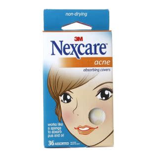 <p>Nexcare Acne Absorbing Covers by Nexcare, $5 for 36 covers, <a rel="nofollow noopener" href="https://www.walgreens.com/store/c/nexcare-acne-absorbing-covers-assorted/ID=prod6188359-product?ext=gooPLA_-_Beauty&pla&adtype=pla&kpid=sku6166275&sst=d78b34c4-3741-47e9-b917-68c4b1f25433" target="_blank" data-ylk="slk:walgreens.com;elm:context_link;itc:0;sec:content-canvas" class="link "><u>walgreens.com</u></a>.</p>