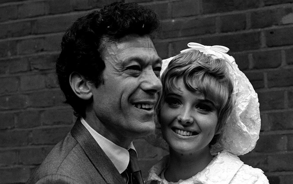 Lionel Blair with his wife Susan Davis on the day of their wedding at Kensington registry office, London - PA