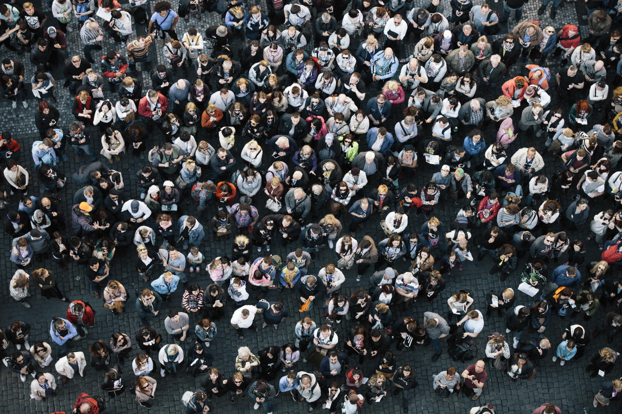 High angle view of a crowded square