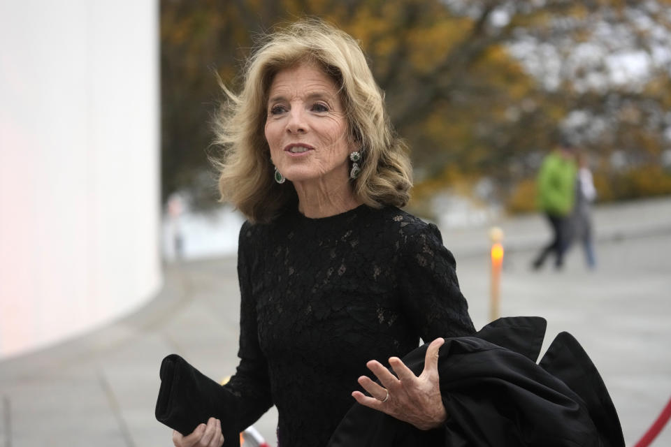 FILE - Caroline Kennedy, ambassador of the United States to Australia, arrives at the John F. Kennedy Presidential Library and Museum, Oct. 29, 2023, prior to John F. Kennedy Profile in Courage Award ceremonies in Boston. The Kennedys have mostly withdrawn from electoral politics in the 21st century; no Kennedy or Kennedy in-law currently serves in Congress or as a governor. Caroline Kennedy, JFK's daughter and only surviving child, had been open in 2009 to replacing Hillary Clinton in the U.S. Senate after Clinton was appointed secretary of state by President Barack Obama. She soon stepped back amid signs that New York Gov. David Paterson would not select her. (AP Photo/Steven Senne, File)