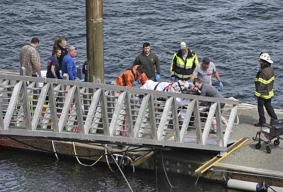 Princess Cruises passenger lifted by emergency workers from the ocean after Alaska seaplane crash. Source: AAP