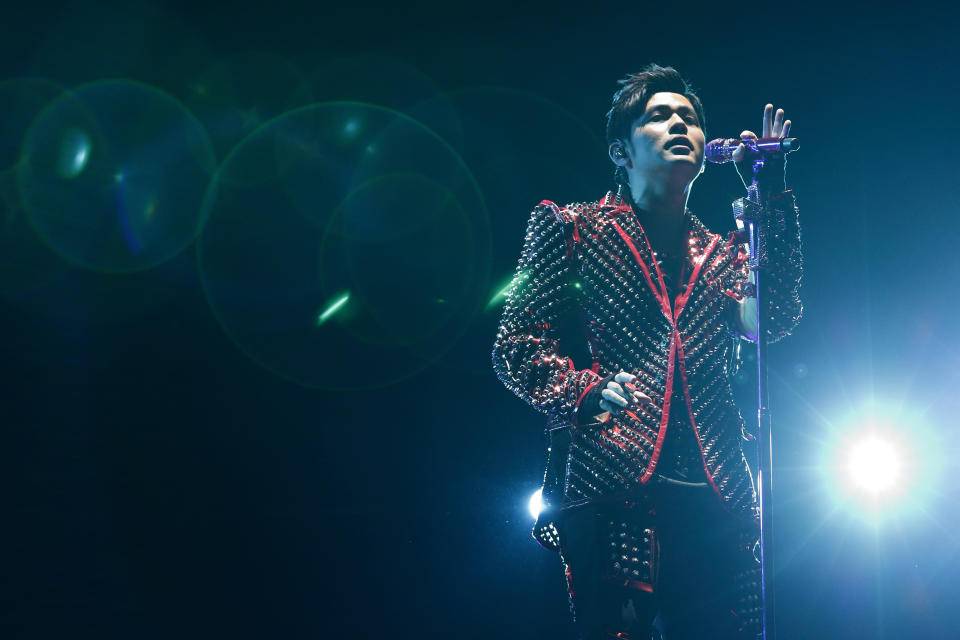 Taiwanese pop star Jay Chou performs on stage during the 2018 Singapore Formula One Grand Prix at Marina Bay Street Circuit. 