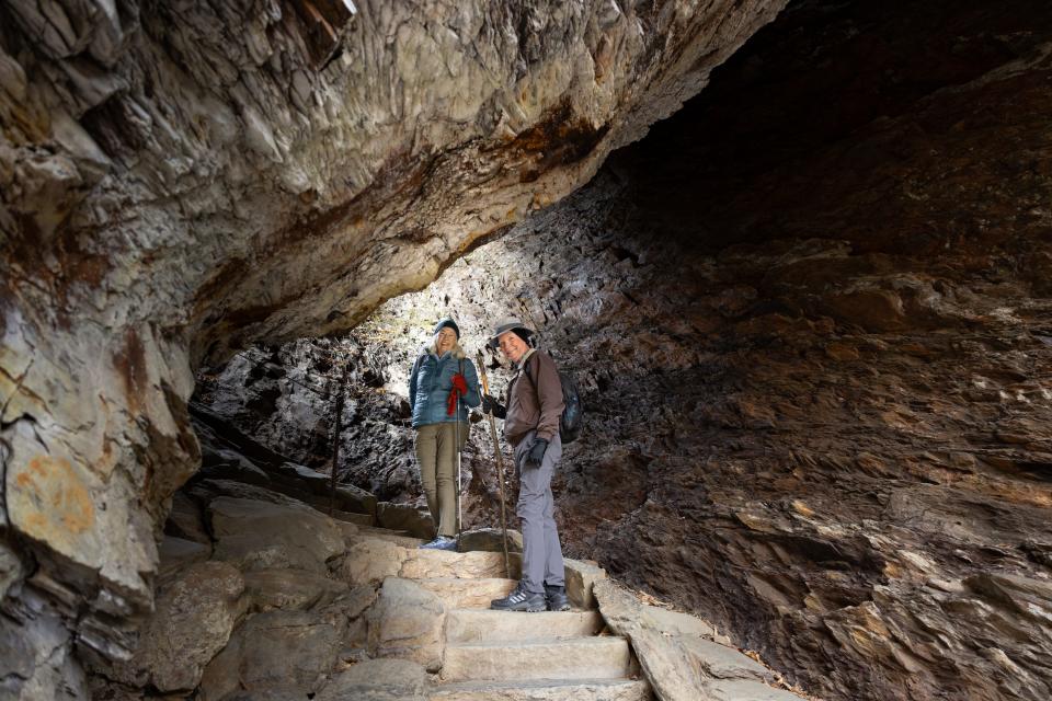 Two hikers journey through Arch Rock along the Alum Cave Trail in Great Smoky Mountains National Park. Founded in 1953, Great Smoky Mountains Association, now Smokies Life, has a 70-year history of supporting the preservation of Great Smoky Mountains National Park.