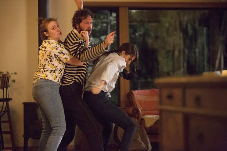 Lena Dunham, Ebon Moss-Bachrach, and Allison Williams in <em>Girls.</em> (Photo: HBO)