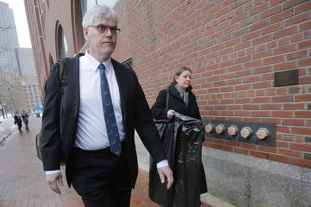 Defense attorney for accused Boston Marathon bomber Dzhokhar Tsarnaev, Timothy Watkins, arrives at the federal courthouse for opening statement's in Tsarnaev's trial in Boston, Massachusetts, March 4, 2015. REUTERS/Brian Snyder