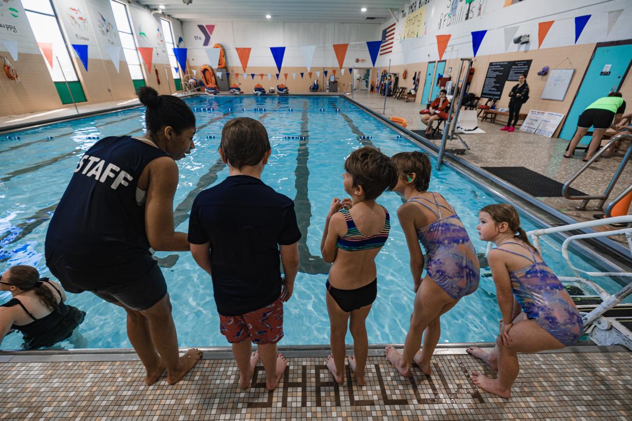 YMCA staff teach 2nd graders from Wilson Elementary School water safety on Monday, Feb. 27.