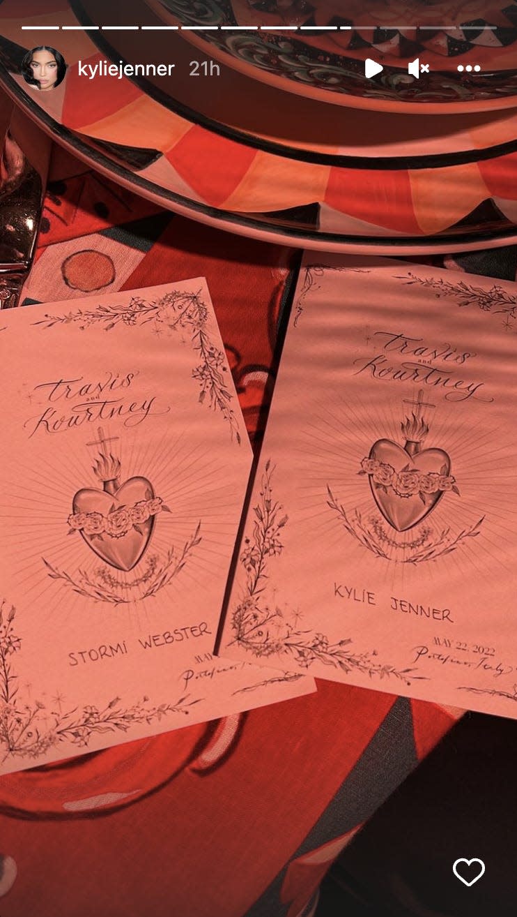 Screenshot of place cards from Kyle Jenner's Instagram Stories