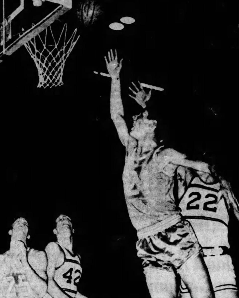 River Valley's Gary Tyo goes up for a layup during a Class A regional semifinal boys basketball game against Seven Mile in Troy's Hobart Arena. The Vikings prevailed 52-49 to make it to the regional final the following night.