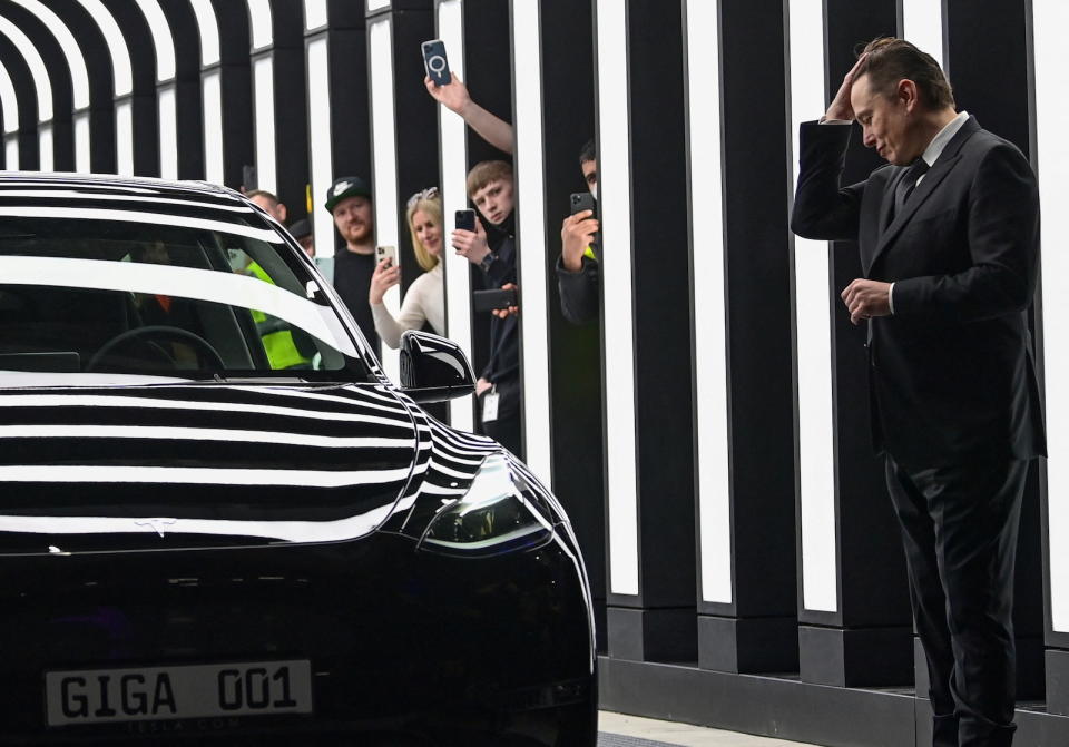 Elon Musk attends the opening ceremony of the new Tesla Gigafactory for electric cars in Gruenheide, Germany, March 22, 2022. Patrick Pleul/Pool via REUTERS