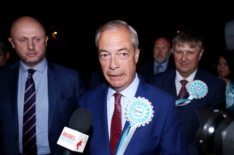 Reform UK leader Nigel Farage arrives for the count for the the Clacton and Harwich constituency